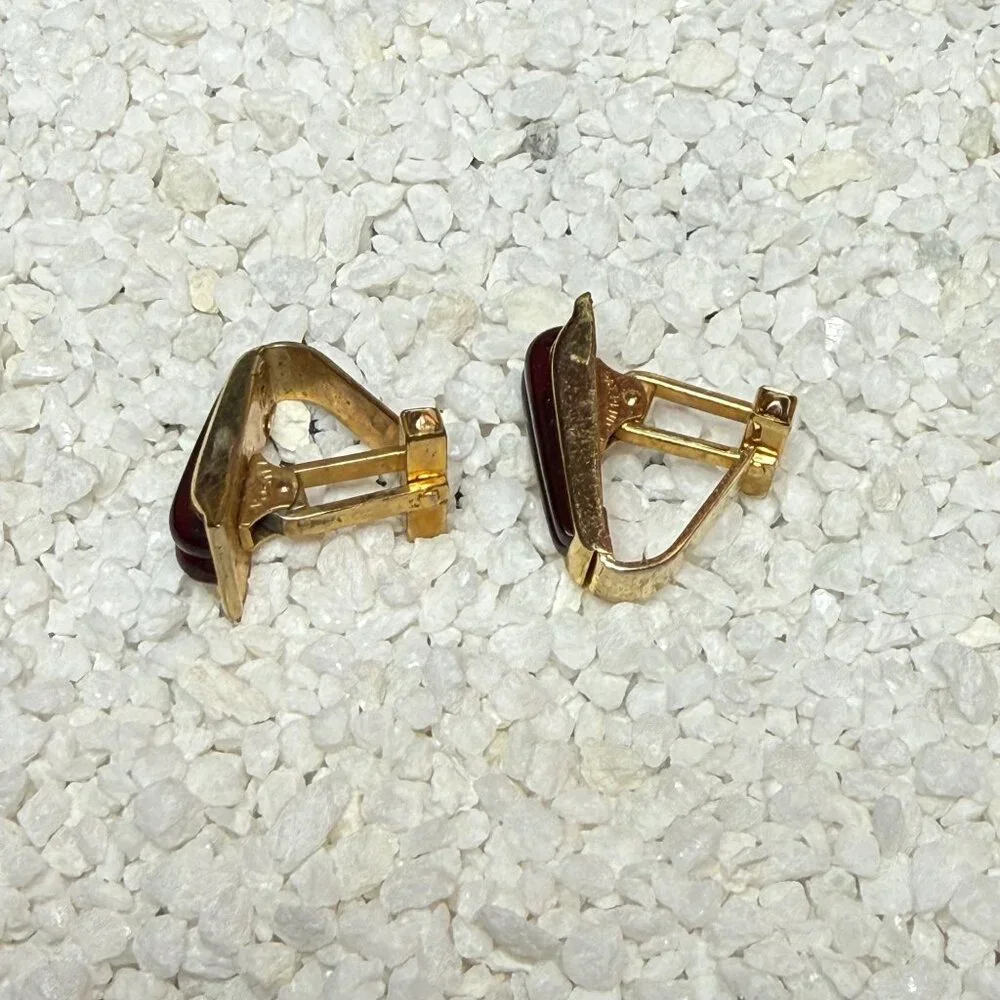 Vintage Mid-Century Anson Gold-Tone Cufflinks Red Lucite Inlay